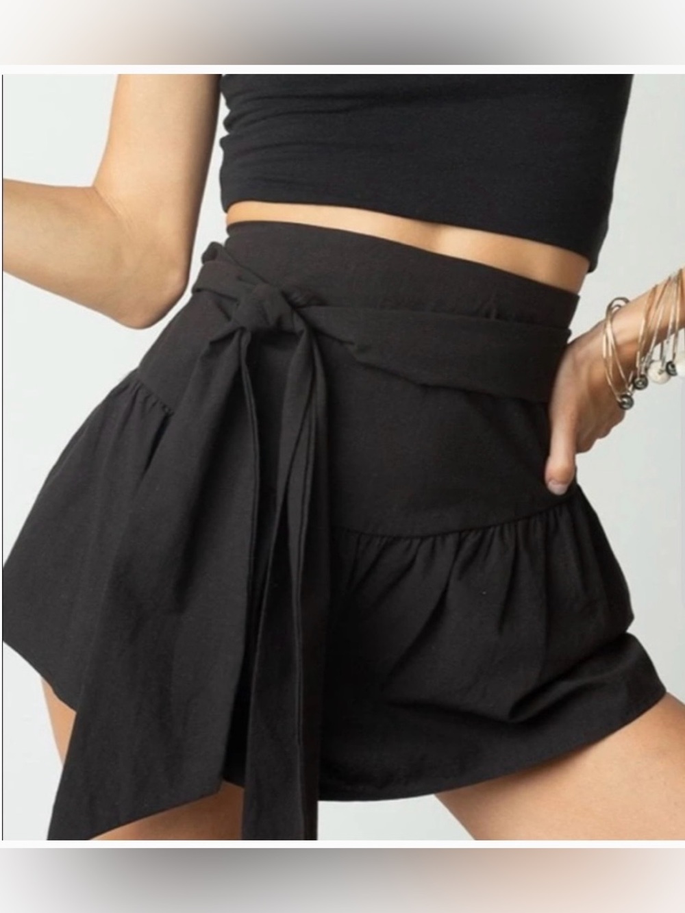 Stillwater Black Tie-Waist Mini Skirt